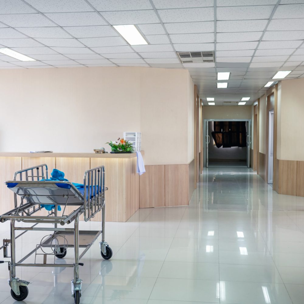 Patient stretcher trolley parked in hospital
